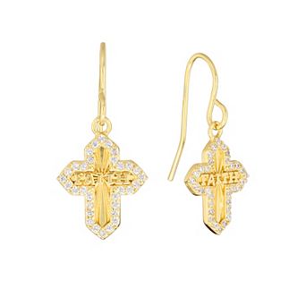 Athra NJ Inc 14k Gold Flash Plated Cubic Zirconia Pave Cross Drop Earrings