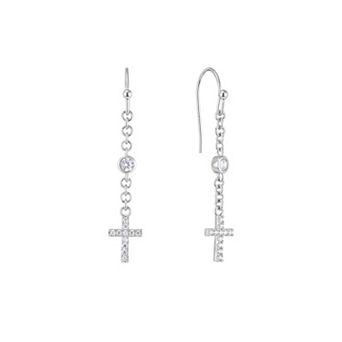 Athra NJ Inc Fine Silver Plated Cubic Zirconia Pave Cross Drop Earrings