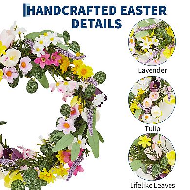Spring Summer Wreaths for Front Door with Tulip and Lavender with 2 Flower Bundles