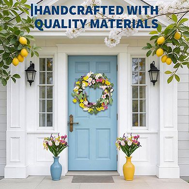 Spring Summer Wreaths for Front Door with Tulip and Lavender with 2 Flower Bundles