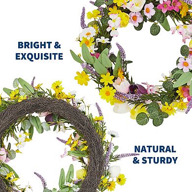 Spring Summer Wreaths for Front Door with Tulip and Lavender with 2 Flower Bundles