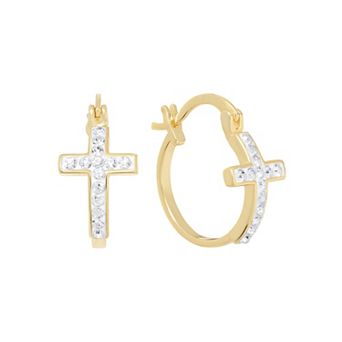 Athra NJ Inc Round Crystal Pave Cross Hoop Earrings