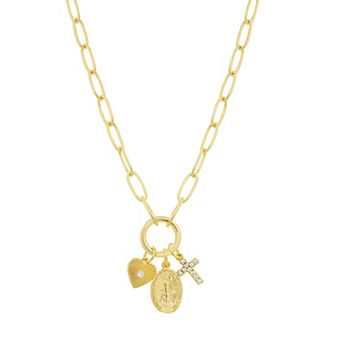 Athra NJ Inc 14k Gold Flash Plated Pave Cubic Zirconia Religious Charm Necklace