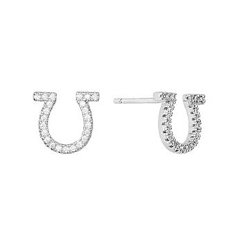 Athra NJ Inc Fine Silver Plated Cubic Zirconia Round Horseshoe Stud Earrings