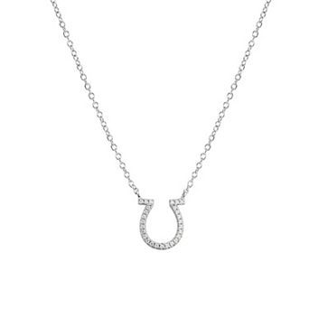 Athra NJ Inc Fine Silver Plated Cubic Zirconia Pave Horseshoe Pendant Necklace