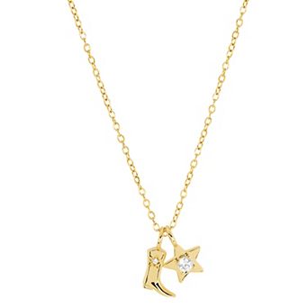 Athra NJ Inc 14k Gold Flash Plated Pave Cubic Zirconia Boot & Star Charm Pendant Necklace