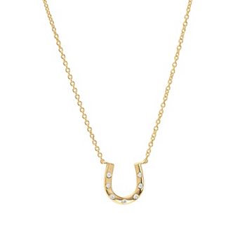 Athra NJ Inc 14k Gold Flash Plated Pave Cubic Zirconia Horseshoe Pendant Necklace