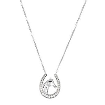 Athra NJ Inc Fine Silver Plated Round Cubic Zirconia Pave Horseshoe Pendant Necklace