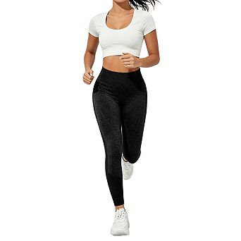 Womens 7/8 Length Workout Leggings Seamless Construction High Rise Waistband Pants