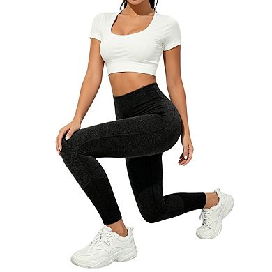 Womens 7/8 Length Workout Leggings Seamless Construction High Rise Waistband Pants