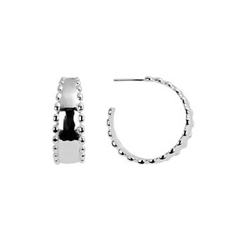 Athra NJ Inc Fine Silver Plated Polished Beaded Edge Hoop Earrings