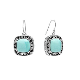 Athra NJ Inc Fine Silver Plated Square Howlite Bezel Drop Earrings