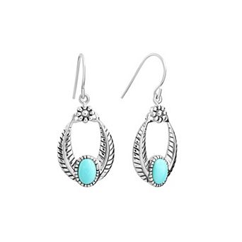 Athra NJ Inc Fine Silver Plated Howlite Cabochon Open Oval Drop Earrings