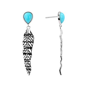 Athra NJ Inc Fine Silver Plated Howlite Cabochon Feather Drop Earrings