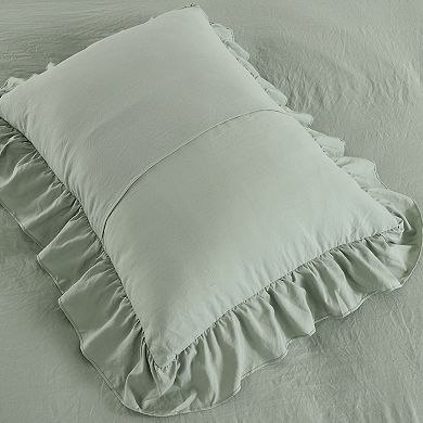 Ruffle Shabby Chic 3-Piece Duvet Cover Set, Soft Washed Microfiber with Pillow Shams