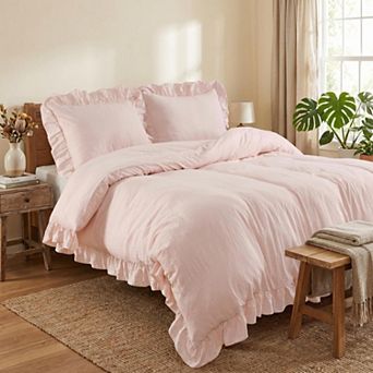 Ruffle Shabby Chic 3 pc Duvet Cover Set, Soft Washed Microfiber with Pillow Shams