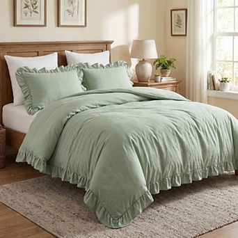 Ruffle Shabby Chic 3 pc Duvet Cover Set, Soft Washed Microfiber with Pillow Shams