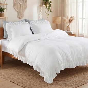 Ruffle Shabby Chic 3 pc Duvet Cover Set, Soft Washed Microfiber with Pillow Shams