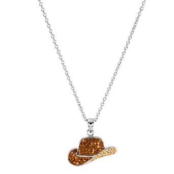 Athra NJ Inc Fine Silver Plated Pave Crystal Cowboy Hat Pendant Necklace