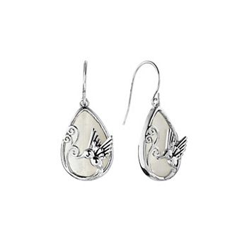 Athra NJ Inc Fine Silver Plated Opalite Glass Hummingbird Drop Earrings