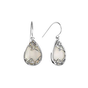 Athra NJ Inc Fine Silver Plated Opalite Glass Scroll Drop Earrings