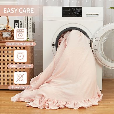 3-Piece Ruffle Comforter Set, Plush Washed Microfiber Bedding Set, All-Season Warmth