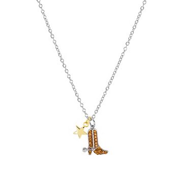Athra NJ Inc Fine Silver Plated Pave Crystal Cowboy Boot Pendant Necklace