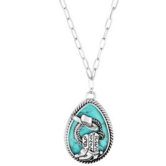 Athra NJ Inc Fine Silver Plated Simulated Turquoise Oxidized Pendant Necklace
