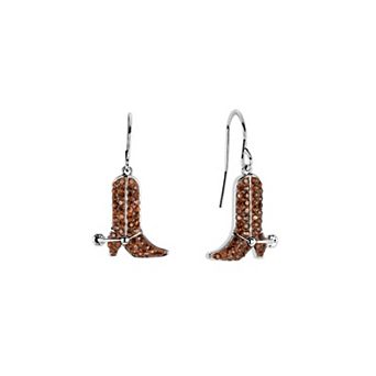 Athra NJ Inc Fine Silver Plated Crystal Cowboy Boot Drop Earrings