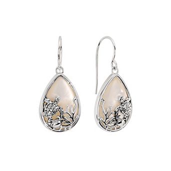 Athra NJ Inc Fine Silver Plated Mother-of-Pearl Turtle Teardrop Earrings