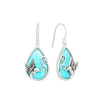 Athra NJ Inc Fine Silver Plated Howlite Cabochon Hummingbird Bezel Drop Earrings