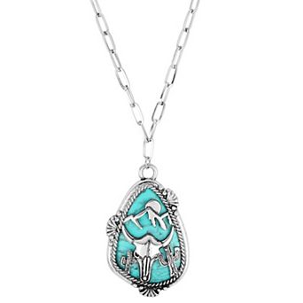 Athra NJ Inc Fine Silver Plated Simulated Turquoise Pear Pendant Necklace