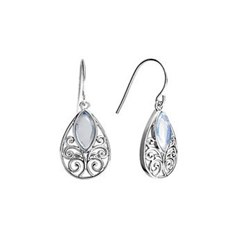 Athra NJ Inc Fine Silver Plated Simulated Opalite Cabochon Bezel Drop Earrings