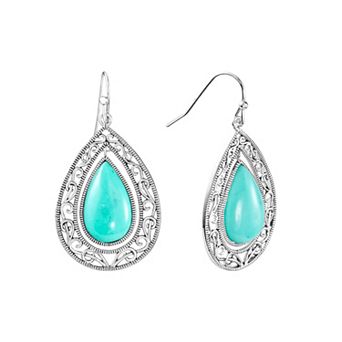 Athra NJ Inc Fine Silver Plated Howlite Cabochon Bezel Drop Earrings