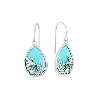 Athra NJ Inc Fine Silver Plated Howlite Cabochon Turtle Teardrop Earrings