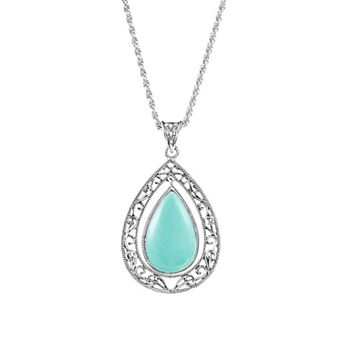 Athra NJ Inc Fine Silver Plated Howlite Cabochon Bezel Pendant Necklace