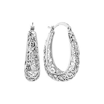 Athra NJ Inc Fine Silver Plated Filigree Hoop Earrings