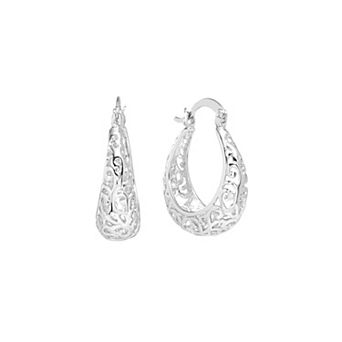 Athra NJ Inc Fine Silver Plated Filigree Small Hoop Earrings