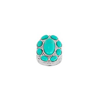 Athra NJ Inc Fine Silver Plated Simulated Turquoise Polished Oval Bezel Ring