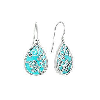 Athra NJ Inc Fine Silver Plated Howlite Cabochon Bezel Butterfly Teardrop Earrings