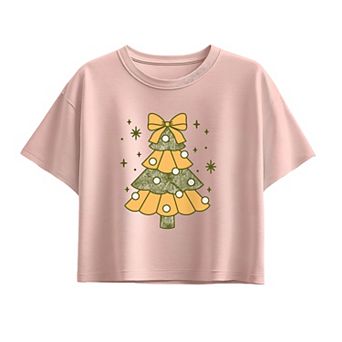 Girls 7-16 Camo Christmas Tree Boxy Tee
