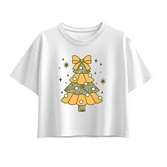 Girls 7-16 Camo Christmas Tree Boxy Tee