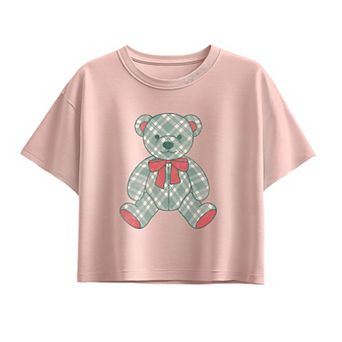 Girls 7-16 Holiday Plaid Teddy Bear Boxy Tee
