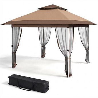 11'x11' Gazebo Canopy Tent with Curtains, Pop Up Outdoor Shelter with Mosquito Netting