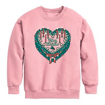 Girls 7-16 Merry Christmas Heart Cake Wreath Crew Fleece Sweatshirt
