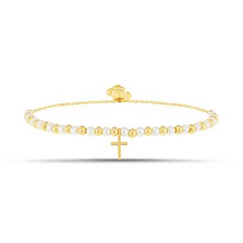 petit cheris 14k Gold Flash Plated Round Simulated Pearl Adjustable Bracelet