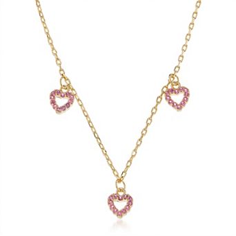 petit cheris Brass 14k Gold Flash Plated Round Prong Dangle Heart Necklace