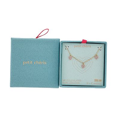petit cheris Brass 14k Gold Flash Plated Round Prong Dangle Heart Necklace