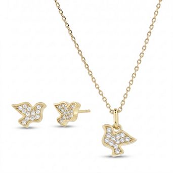 petit cheris 14k Gold Flash Plated Cubic Zirconia Dove Pendant Necklace & Earring Set