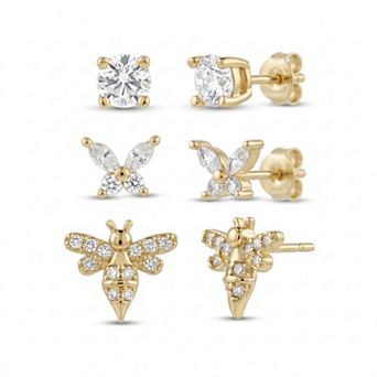petit cheris 14k Gold Flash Plated Round 3-Pair Stud Earring Set